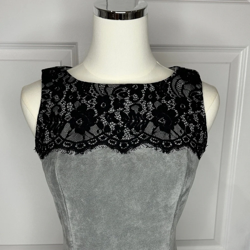 Calvin Klein Grey Faux Suede Lace Sleeveless Sheath Fitted Midi Dress Size 4